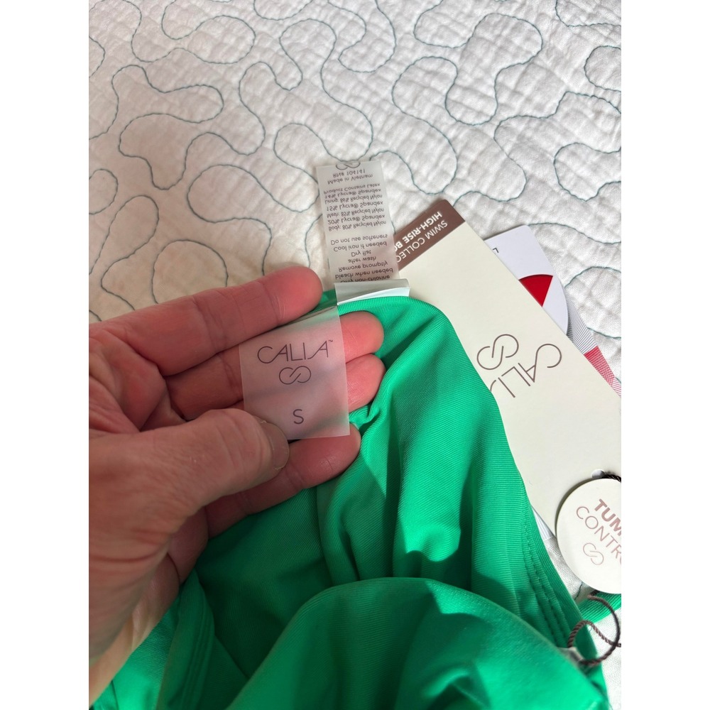 Calia Womens Ruched Side Tie High Rise Bikini Bottom Green Glow Small - Picture 5 of 5